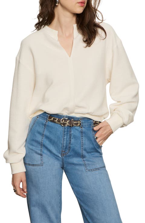 Split Neck Cotton Blend Rib Top