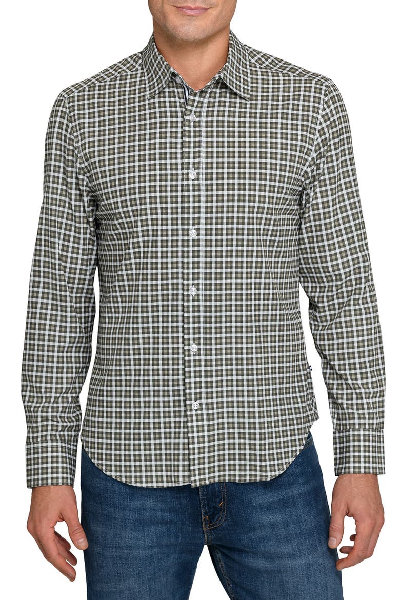 Grid Print Woven Long Sleeve Basic, Main, color, OLIVE
