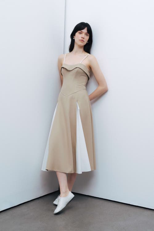 Shop Nocturne Corset Look Dress In Beige