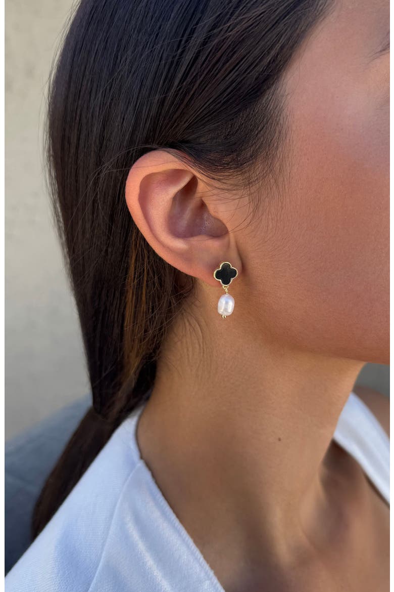 Enamel Clover & Faux Pearl Drop Earrings, Alternate, color, GOLD