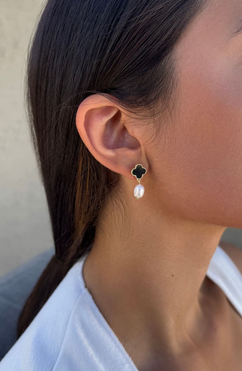 Adornia Enamel Clover & Faux Pearl Drop Earrings, Alternate, color, Gold