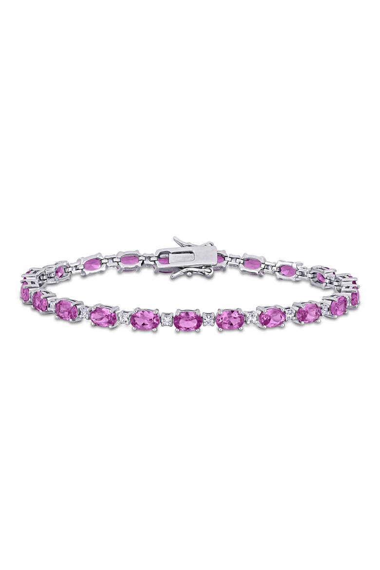 Lab Created Pink Sapphire & Lab Created White Sapphire Tennis Bracelet, Main, color, PINK
