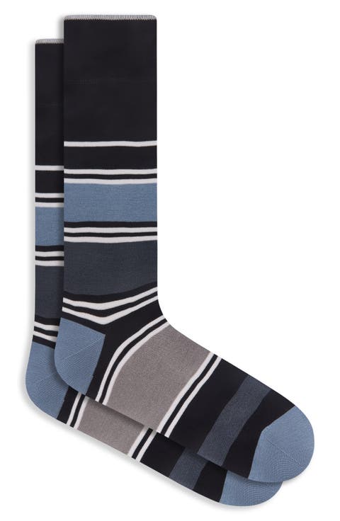 Stripe Mercerized Cotton Blend Dress Socks