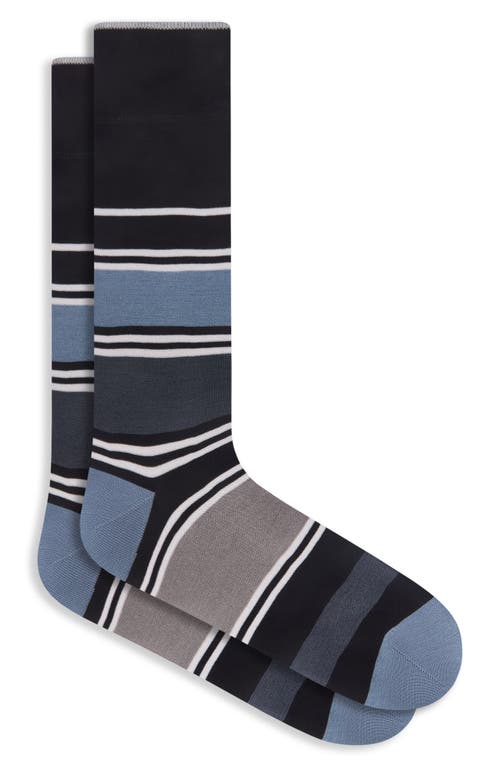 Bugatchi Stripe Mercerized Cotton Blend Dress Socks In Black