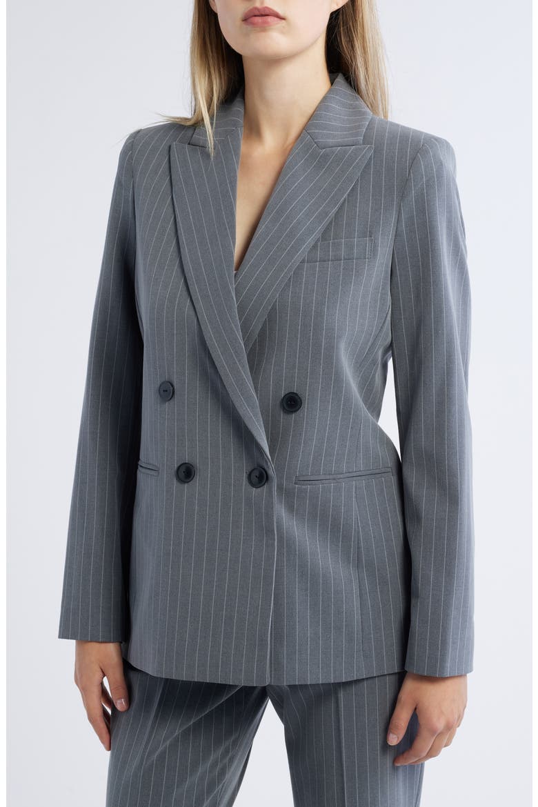 Pinstripe Double Breasted Blazer, Alternate, color, GREY IVORY