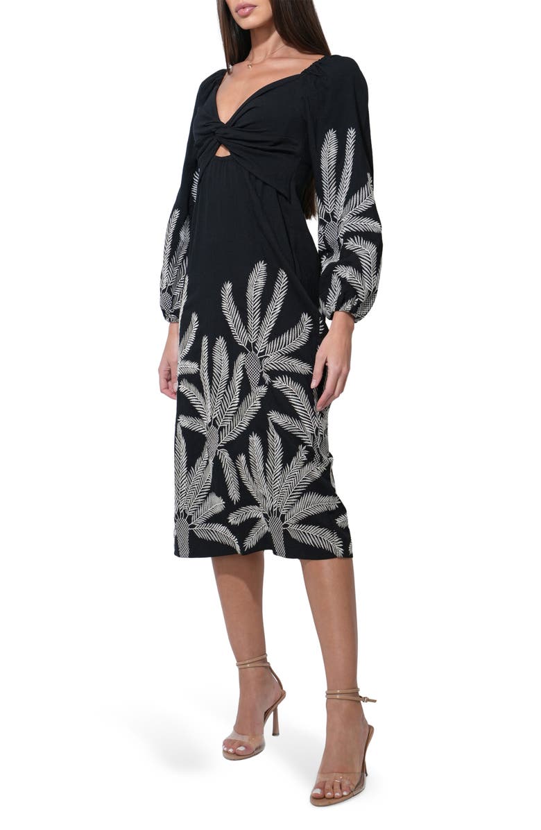 Adelyn Rae Jia Long Sleeve Embroidered Midi Dress, Alternate, color, Black