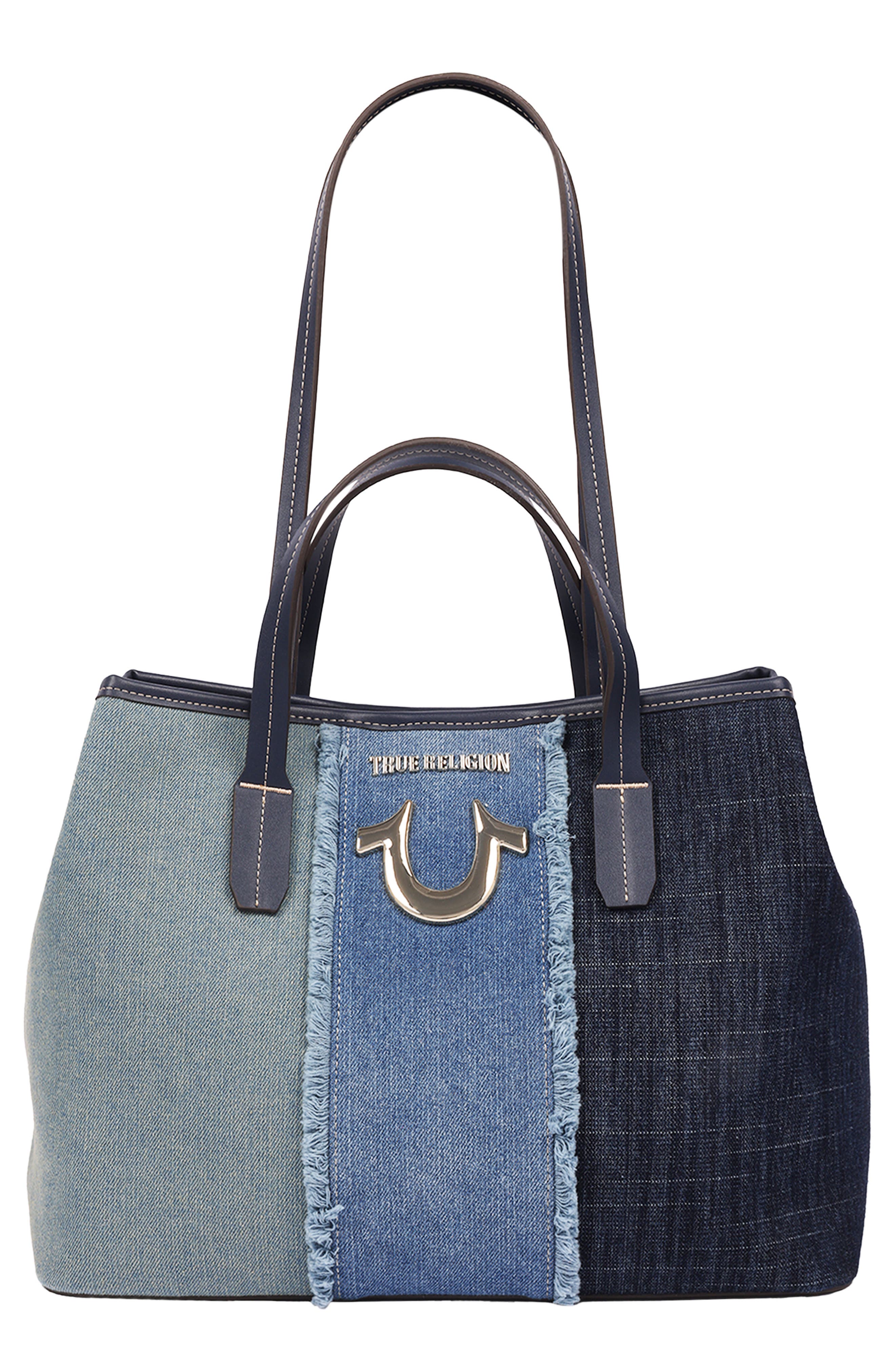 True Religion Frayed Denim Horseshoe Tote In Multi