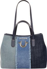 True Religion Frayed Denim Horseshoe Tote