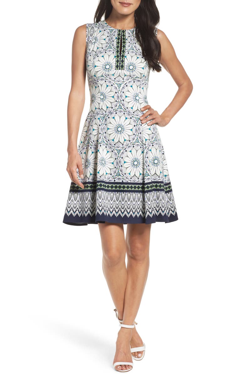 Maggy London Fit & Flare Dress, Alternate, color, Soft White/ Lime