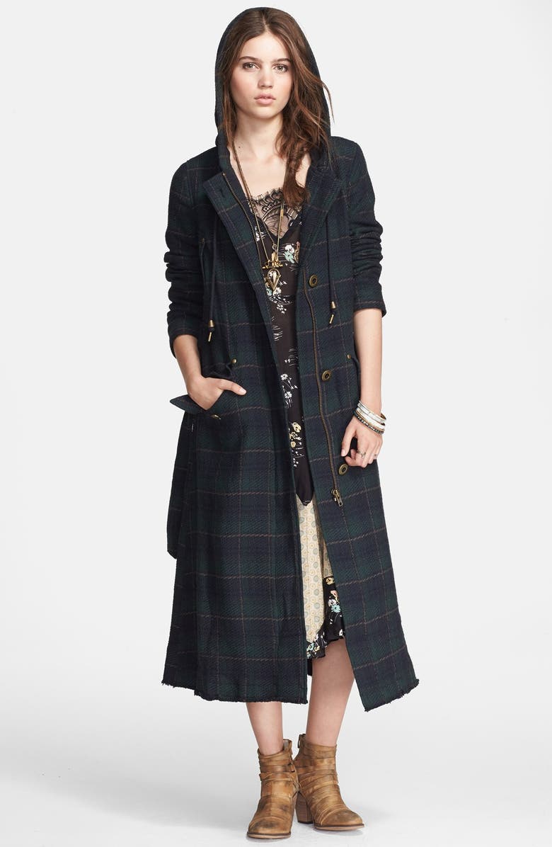 Free People Plaid Hooded Maxi Coat, Main, color,