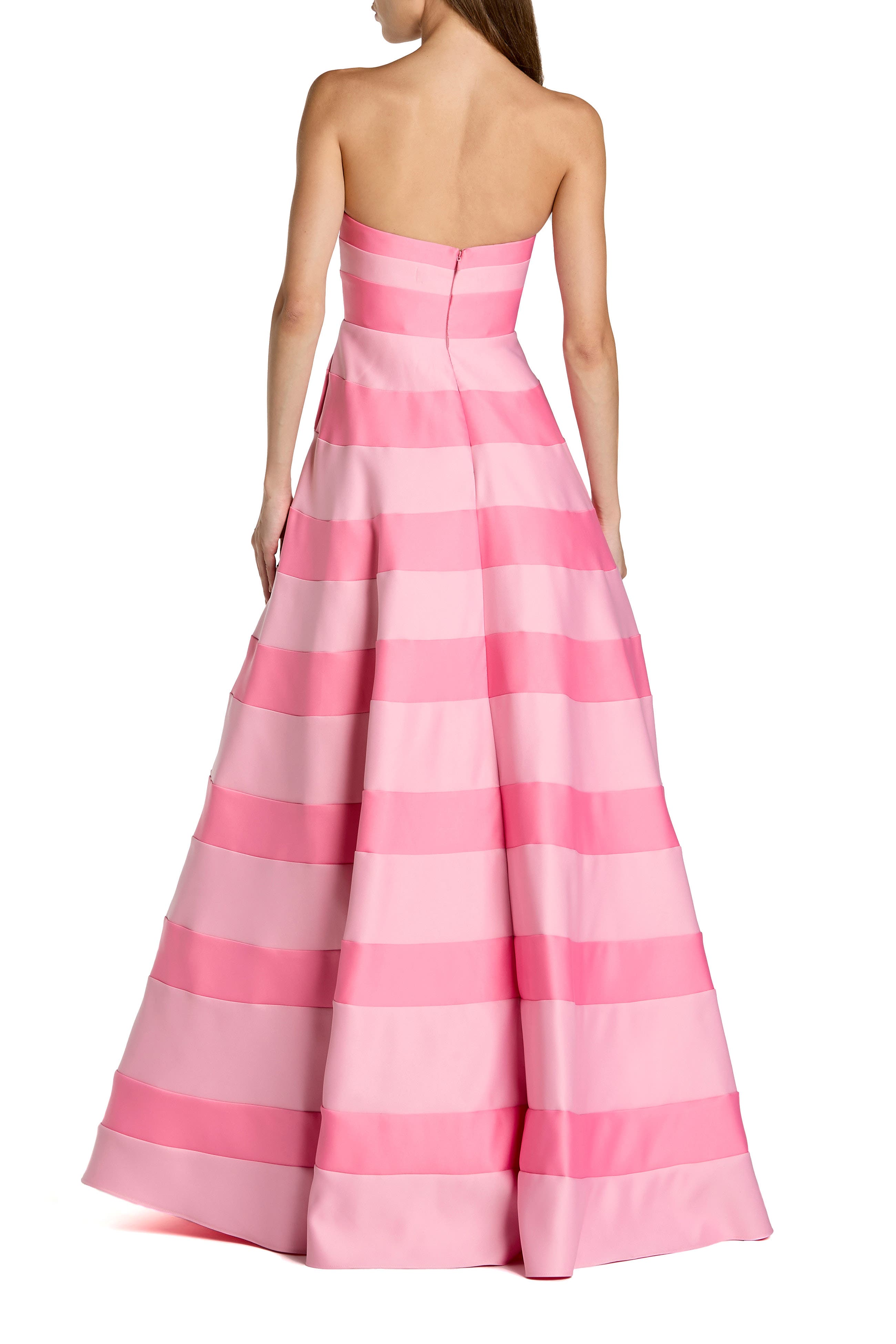 Striped Satin Strapless Ballgown With Pockets - image 2