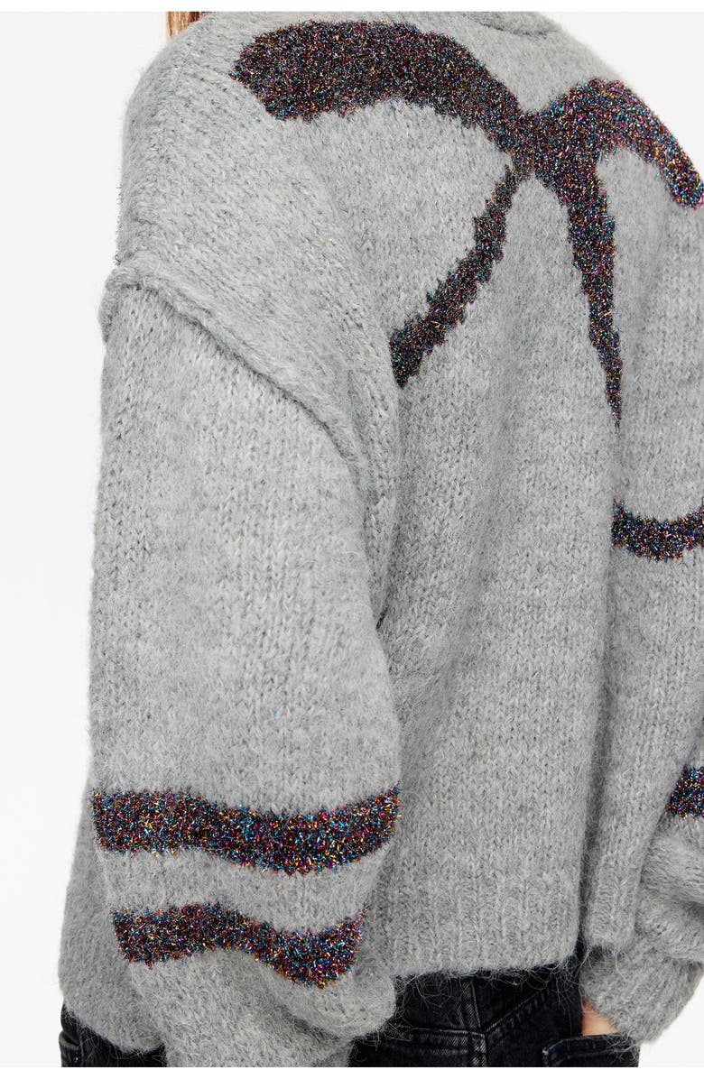 Bimba y Lola Light Gray Tinsel Balloon Cardigan, Alternate, color, Light Grey