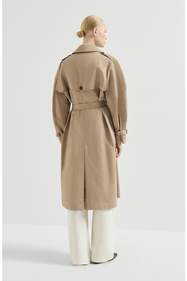 Cotton and linen twill trench with monili, Alternate, color, Camel