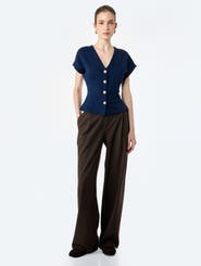 Koton V-Neck Short Sleeve Button-Front Top