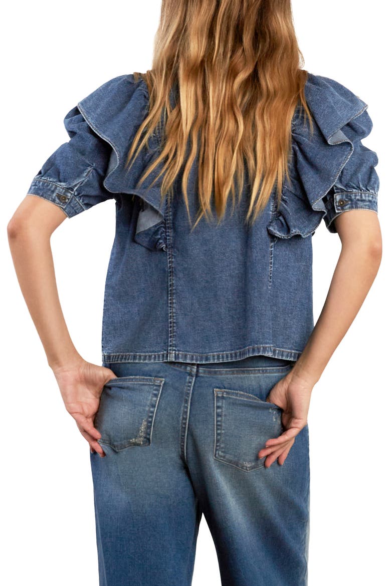 Daydream Ruffle Denim Shirt, Alternate, color, SHINE BLUE