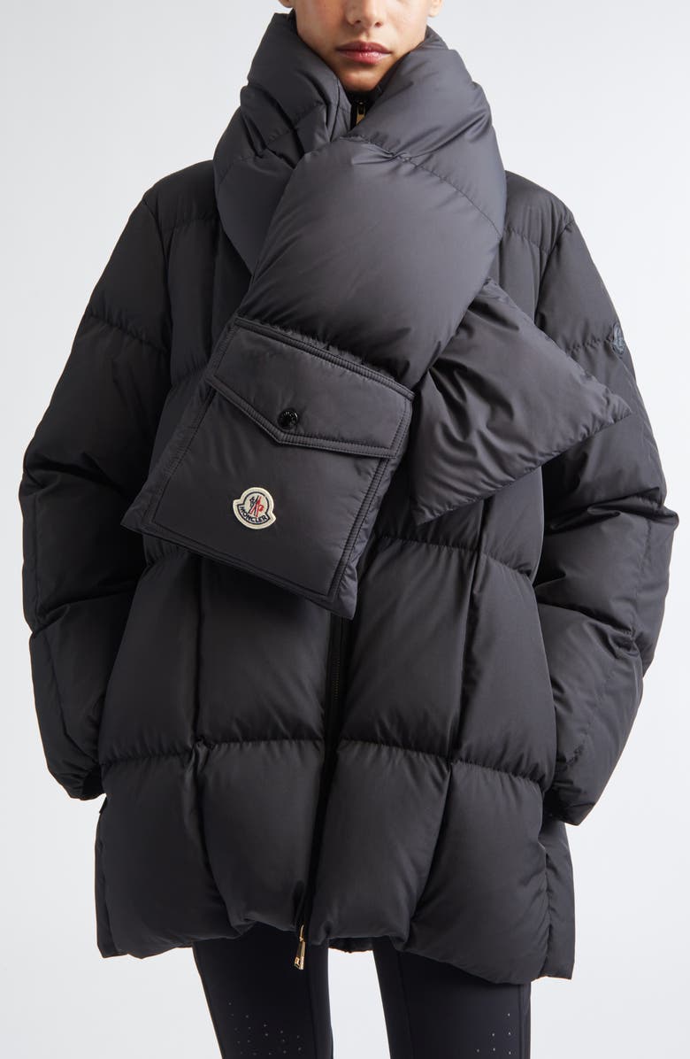 Moncler Down Puffer Scarf, Main, color, Black