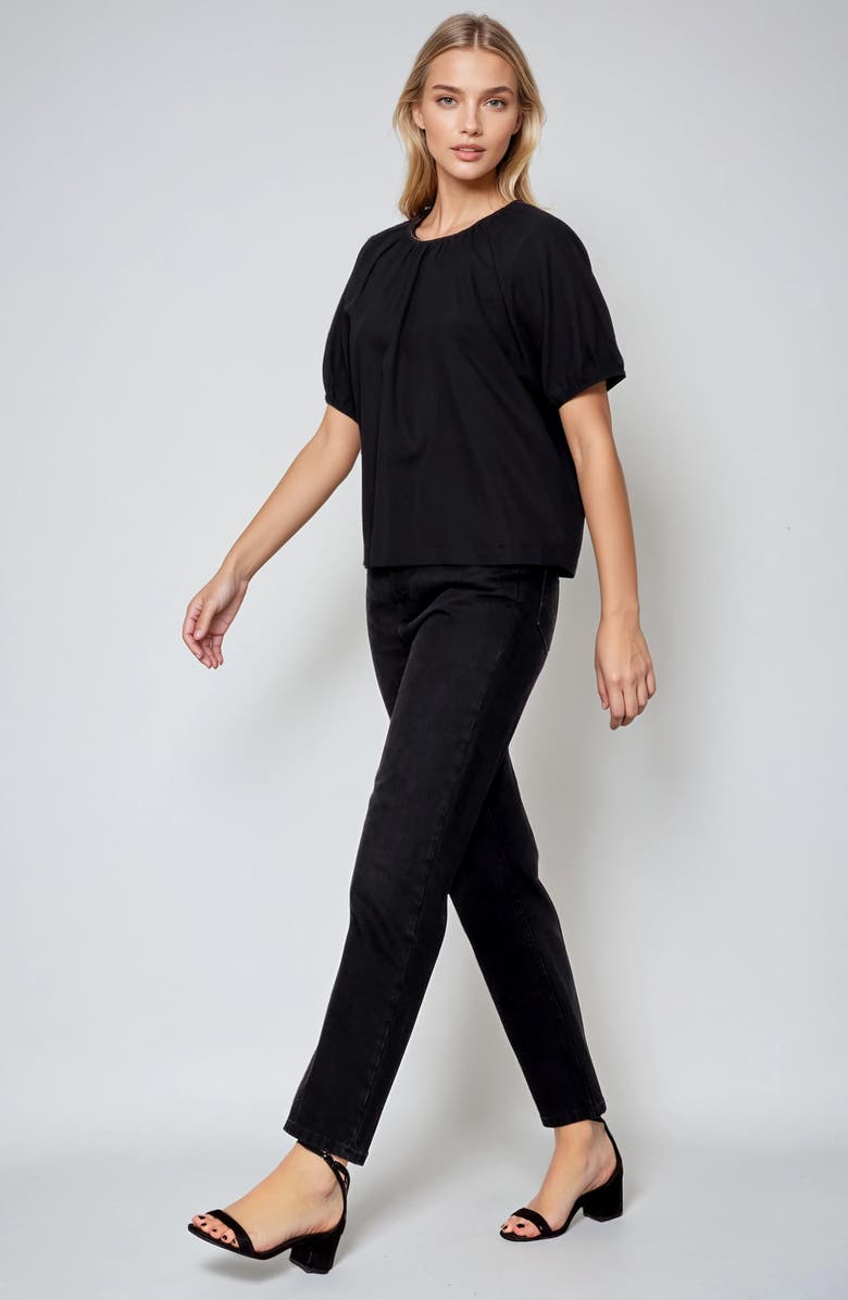 MELLODAY Puff Sleeve Crepe Top, Alternate, color, Black
