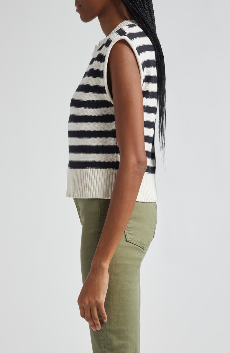 Veronica Beard Vera Stripe Sleeveless Roll Shoulder Cotton Sweater, Alternate, color,
