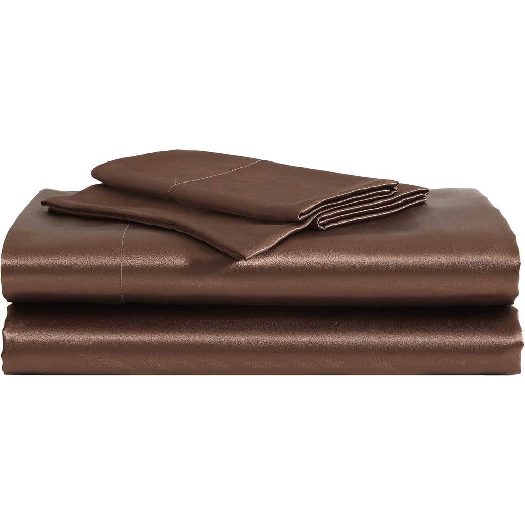 Betsey Johnson Solid Satin Sheet Set In Dark Brown