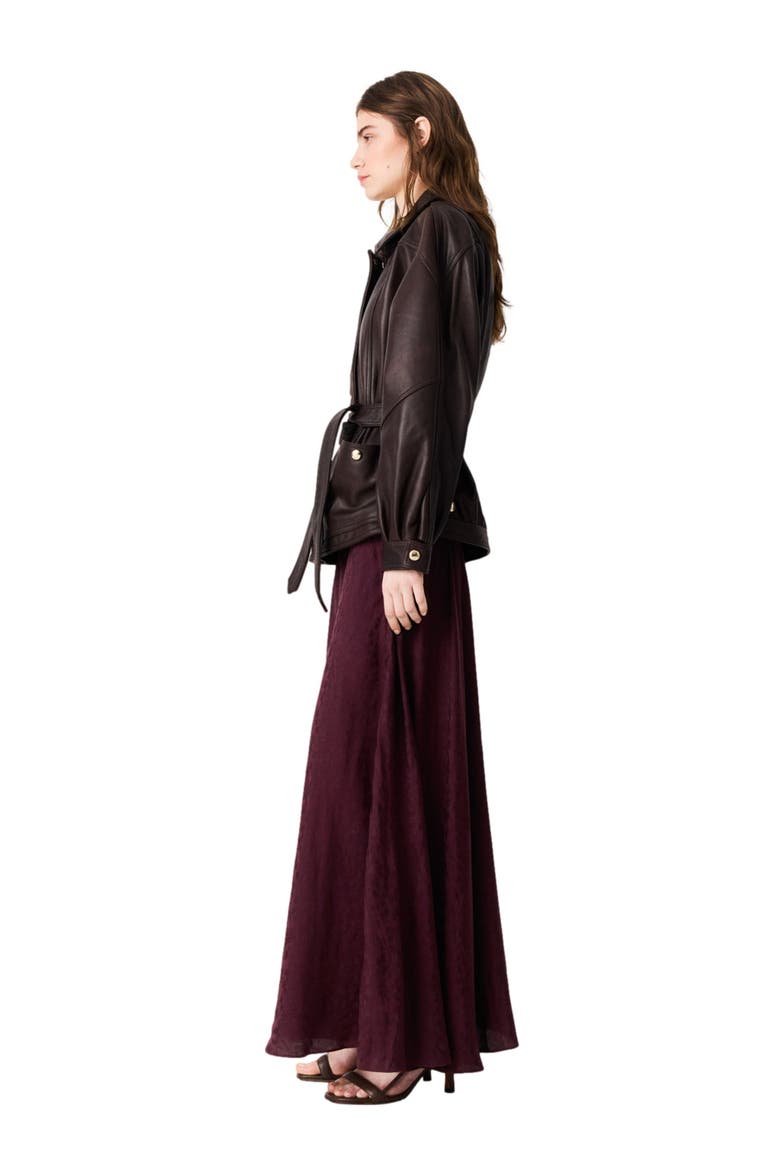 Oversize gold-button leather jacket, Alternate, color, Brown