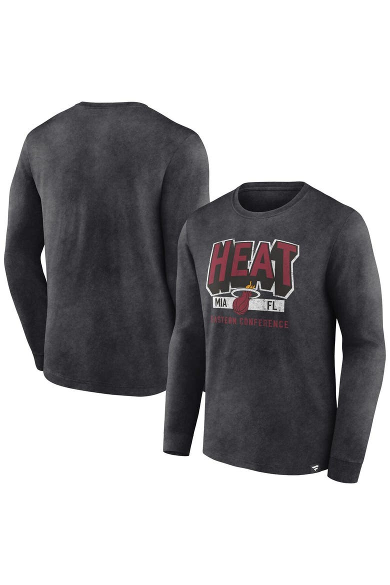 Men's Fanatics Branded Heather Charcoal Miami Heat Front Court Press Snow Wash Long Sleeve T-Shirt, Main, color, Heather Charcoal