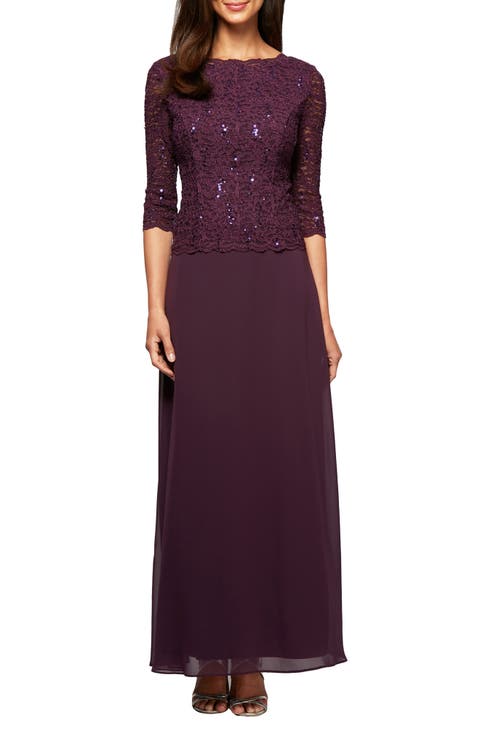 Sequin Lace & Chiffon Gown