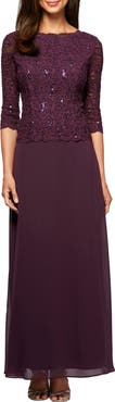 Alex Evenings Sequin Lace & Chiffon Gown