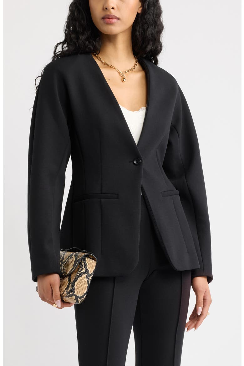 Muse Ponte Collarless Blazer, Main, color, BLACK