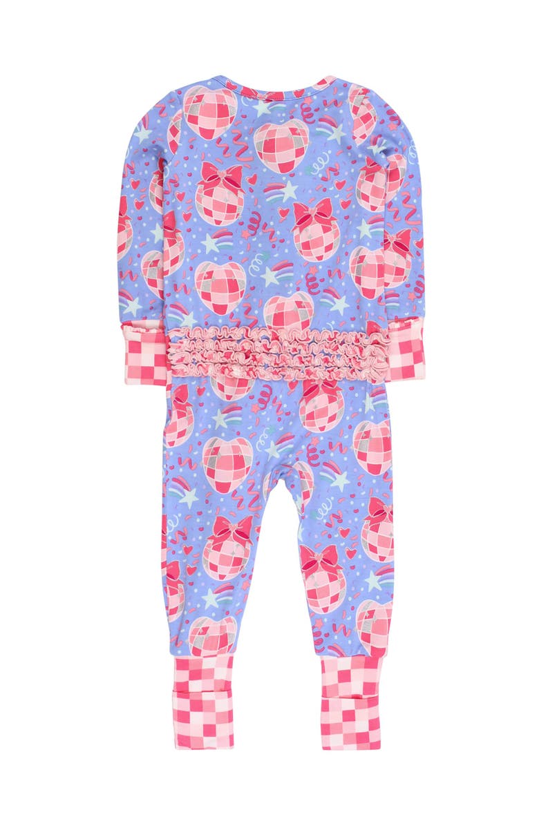 RuffleButts Baby Girls SoftSnooze Convertible Ruffle One Piece Pajama, Alternate, color, Pink Disco Party