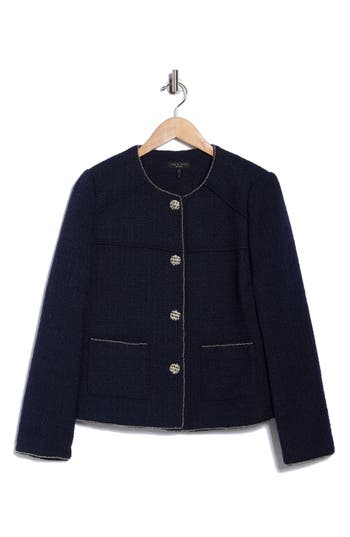 Rag & Bone Mira Collarless Tweed Jacket In Blue