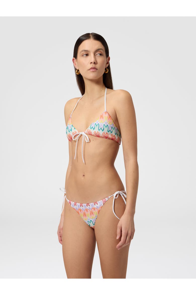 Triangle Bikini In Viscose With Floral Motif, Alternate, color, Pink Multi