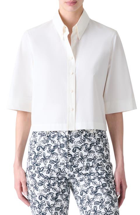 Cotton Poplin Crop Button-Down Shirt