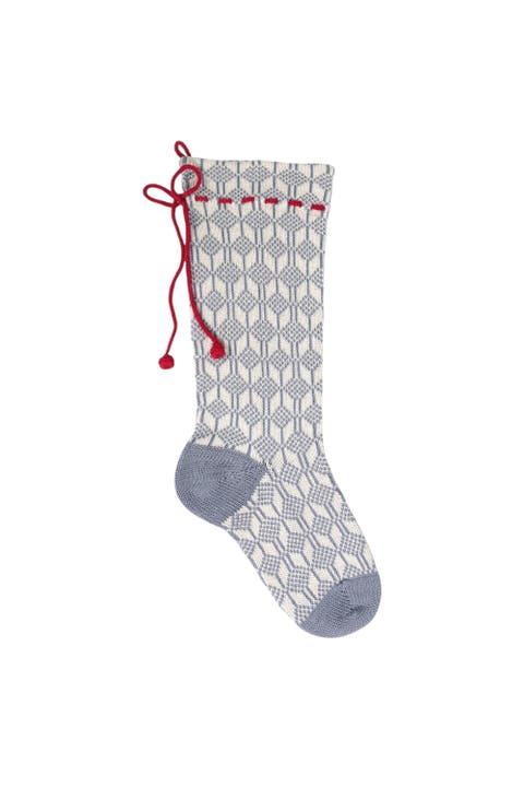 Grey Patterned Stocking with Red Bow
