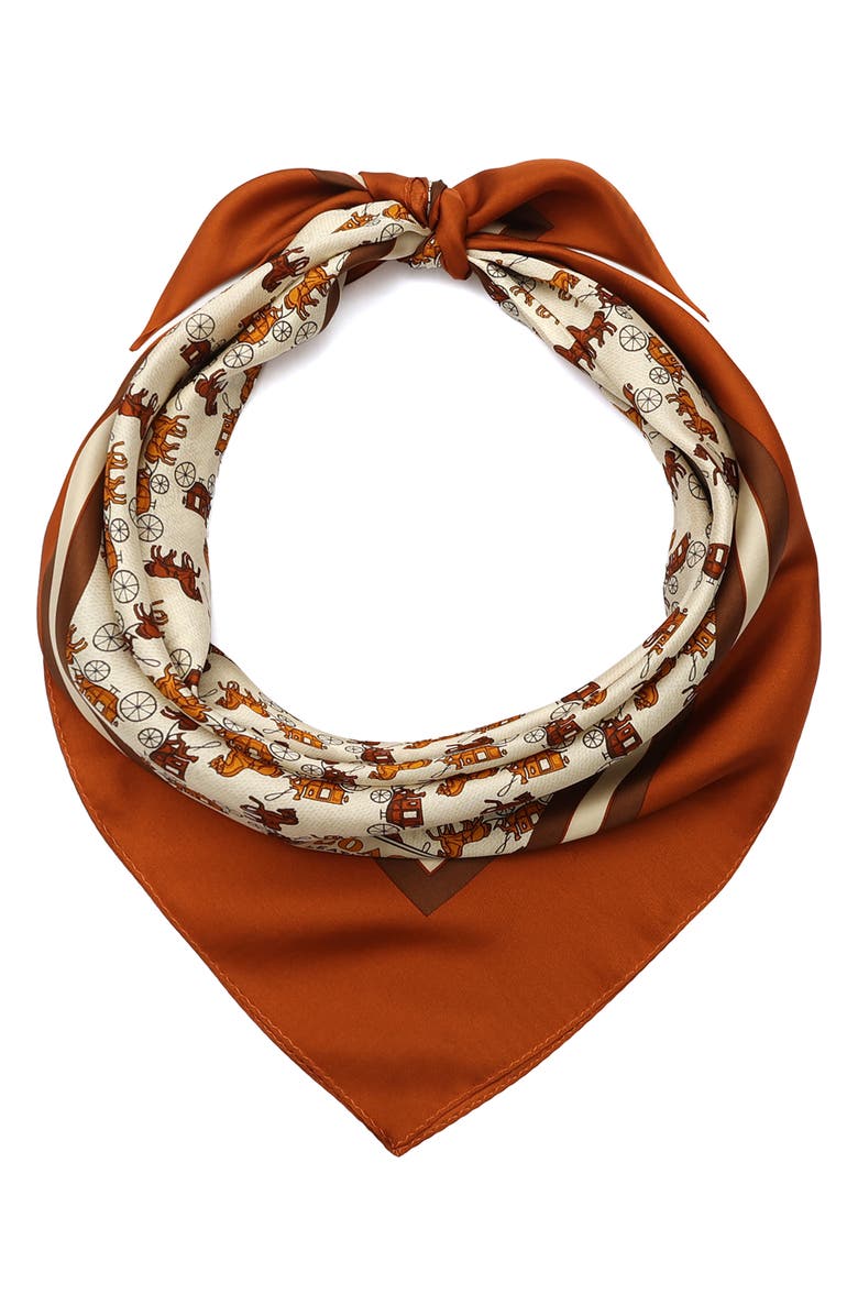 COACH Horse & Carriage Print Silk Square Scarf, Alternate, color, Toffee