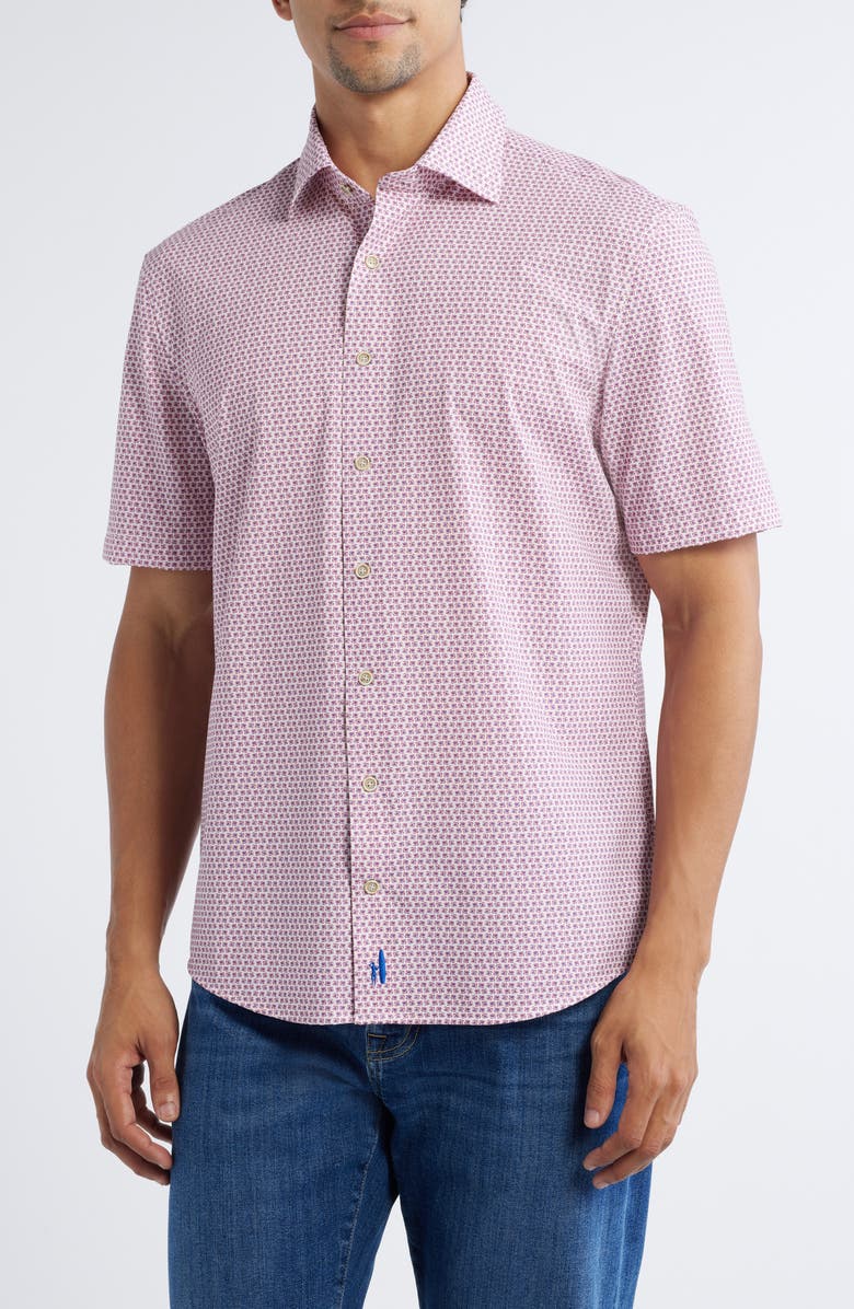 johnnie-O Caspian Hangin' Out Abstract Floral Short Sleeve Knit Button-Up Shirt, Main, color, 