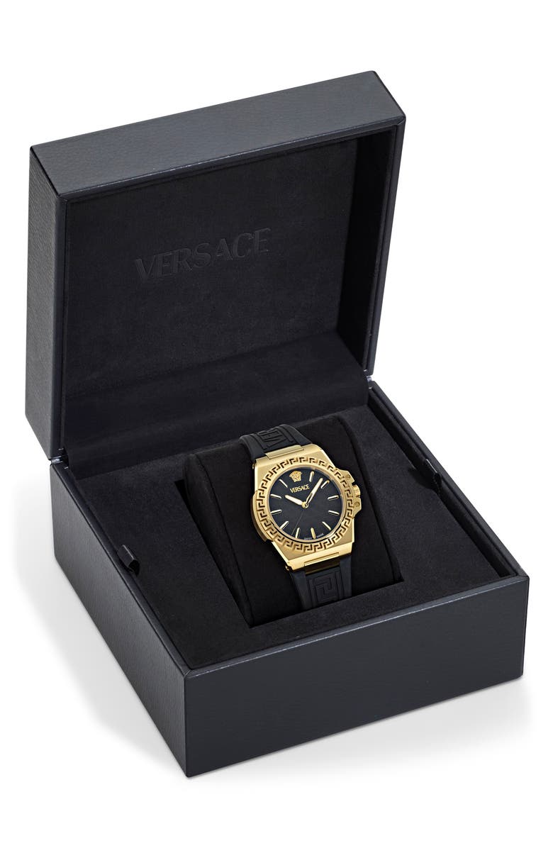 Versace Greca Reaction Recycled PU Strap Watch, 38mm, Alternate, color, Ip Yellow Gold