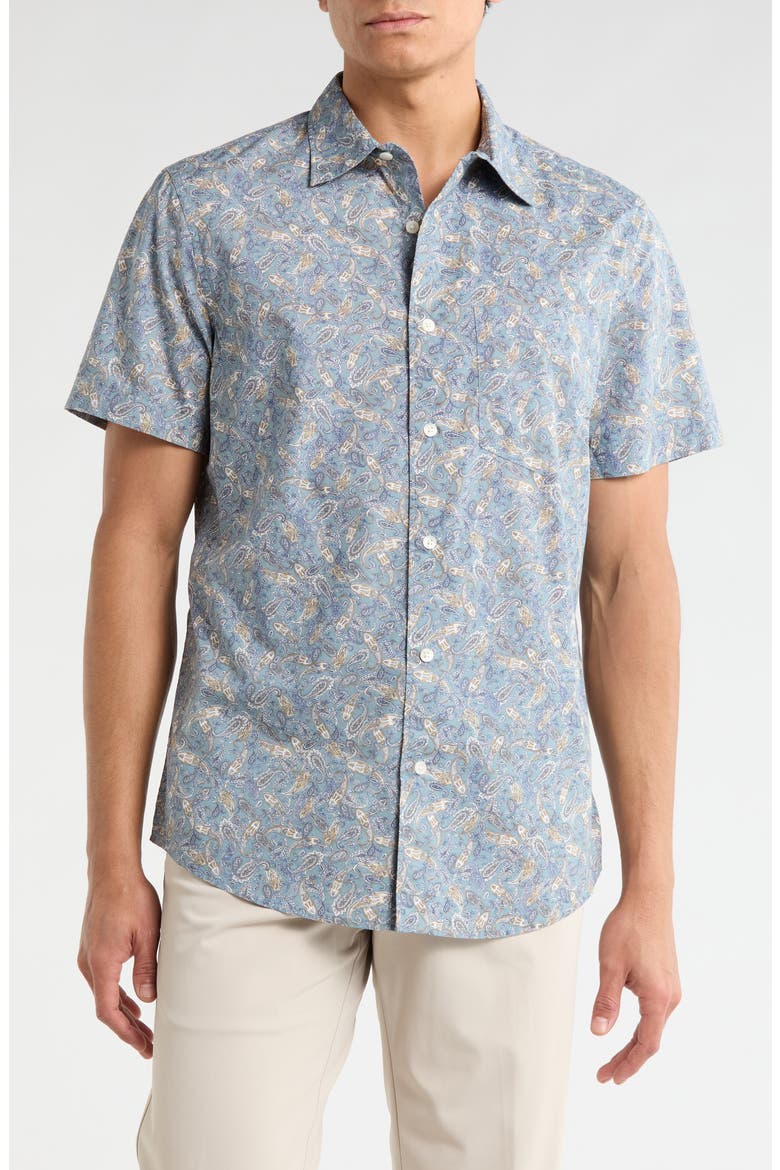 Short Sleeve Poplin Button-Up Shirt, Main, color, BLUE SPRUCE UPTOWN PAISLEY