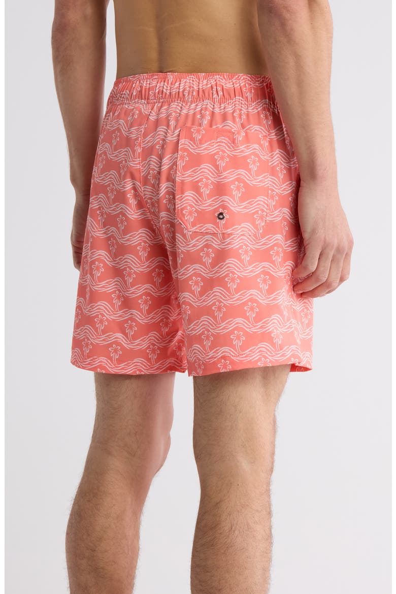 Brush Palm Waves Swim Trunks, Alternate, color, CORAL