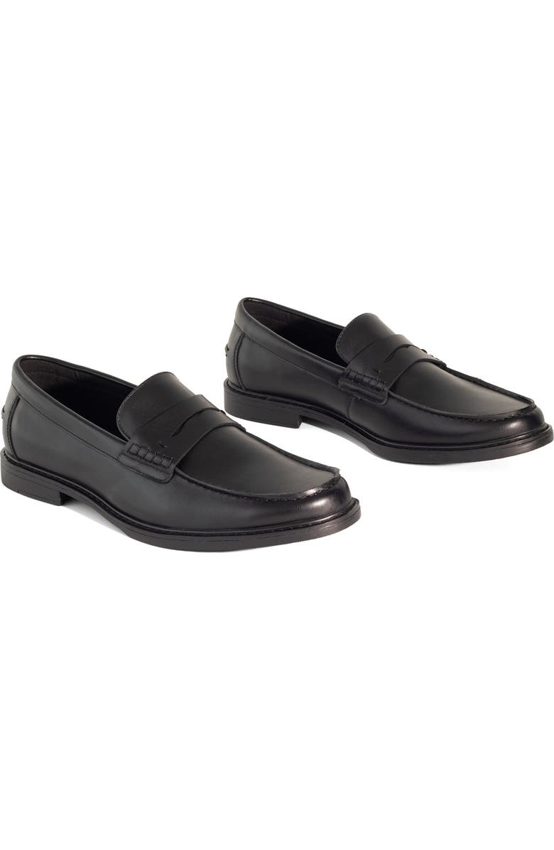 Uncut HUTCH moc toe stitching Penny Loafer, Main, color, Black Smooth Pu