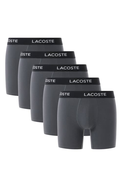 Lacoste Core Essentials Assorted 5-pack Stretch Cotton Boxer Briefs In Gray