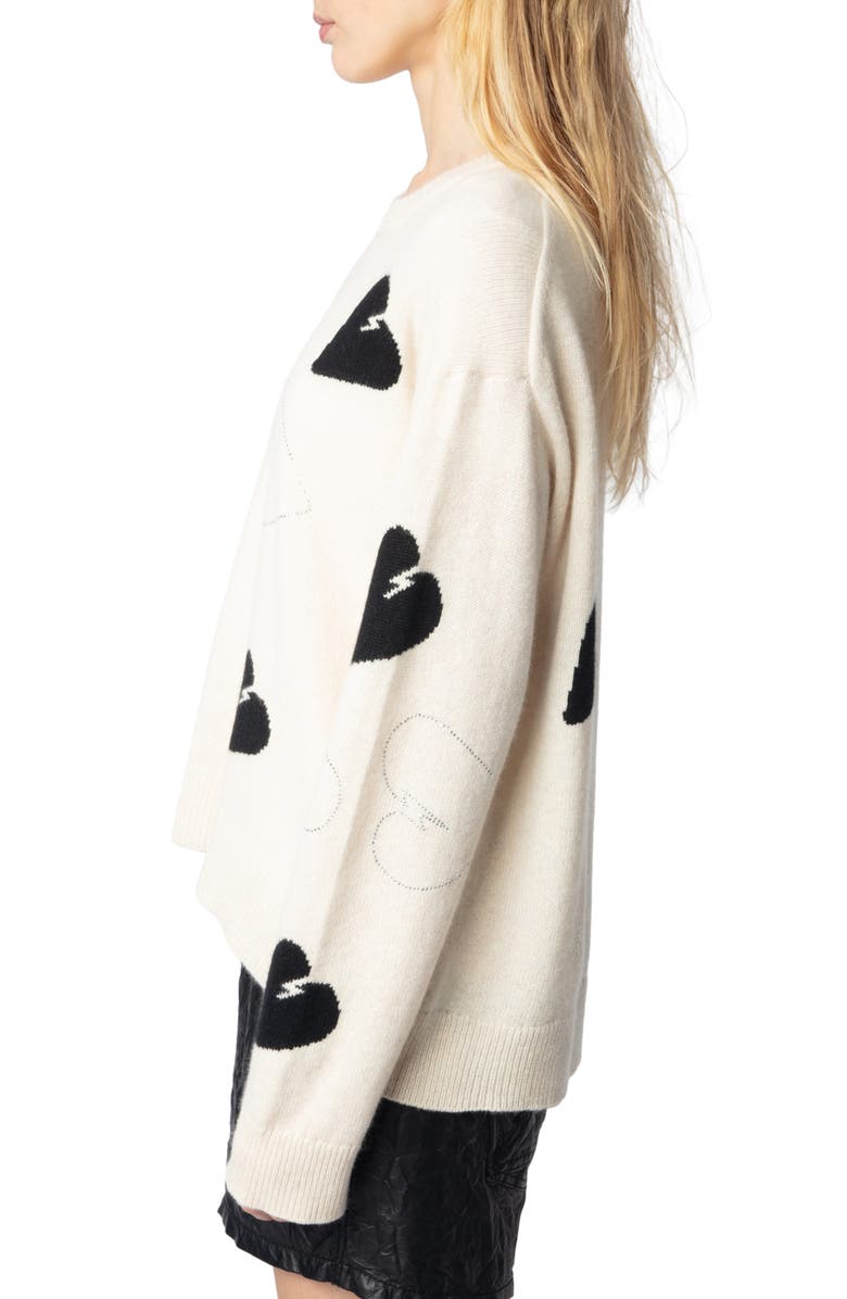 Zadig & Voltaire Markus Metallic Heart Cashmere Sweater, Alternate, color, 