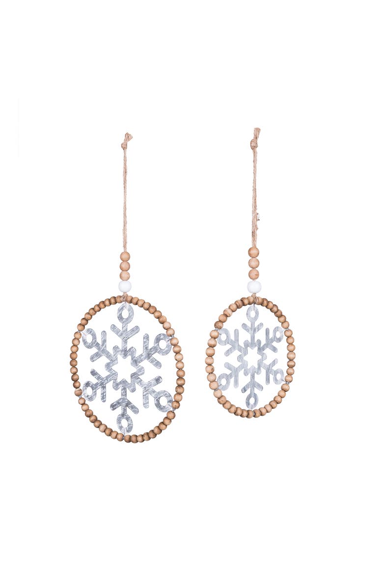Metal Round Beaded Edge Snowflake Wall Decor Set of 2, Alternate, color, Multi