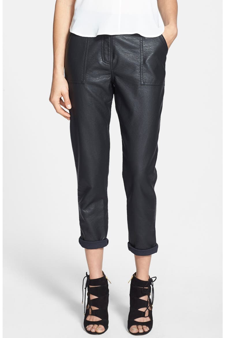 High Rise Tapered Faux Leather Trousers (Nordstrom Exclusive), Main, color, BLACK
