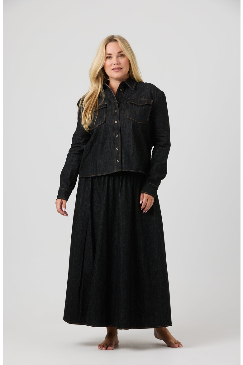 Hana Skirt, Alternate, color, Black Denim
