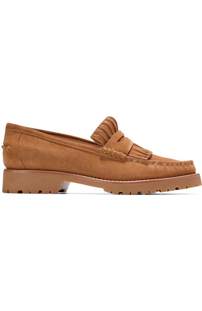 Cole Haan Treena Lug Sole Kiltie Loafer, Alternate, color, Golden Honey Cow Suede