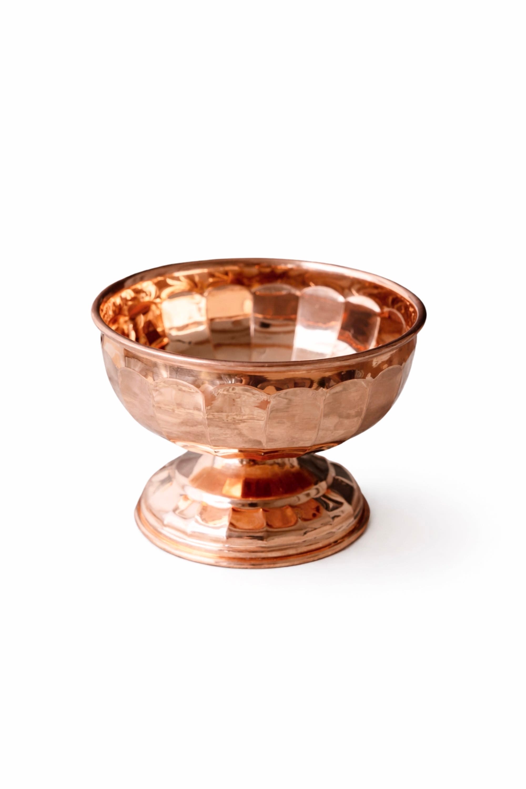 Coppermill Kitchen Vintage Inspired Copper Pedestal Bowls with Scalloped Panel Design - Set of 2 - Copper