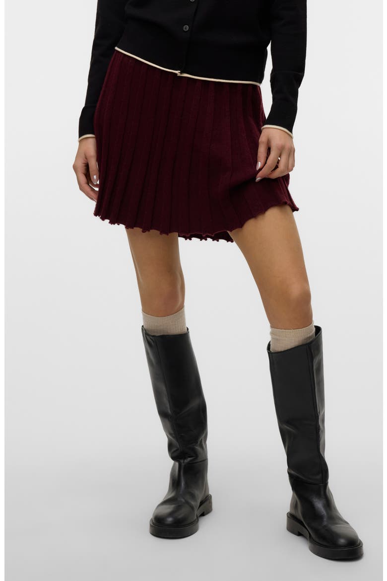 Marina Pleated Knit Skater Miniskirt, Main, color, WINE TASTING DETAIL