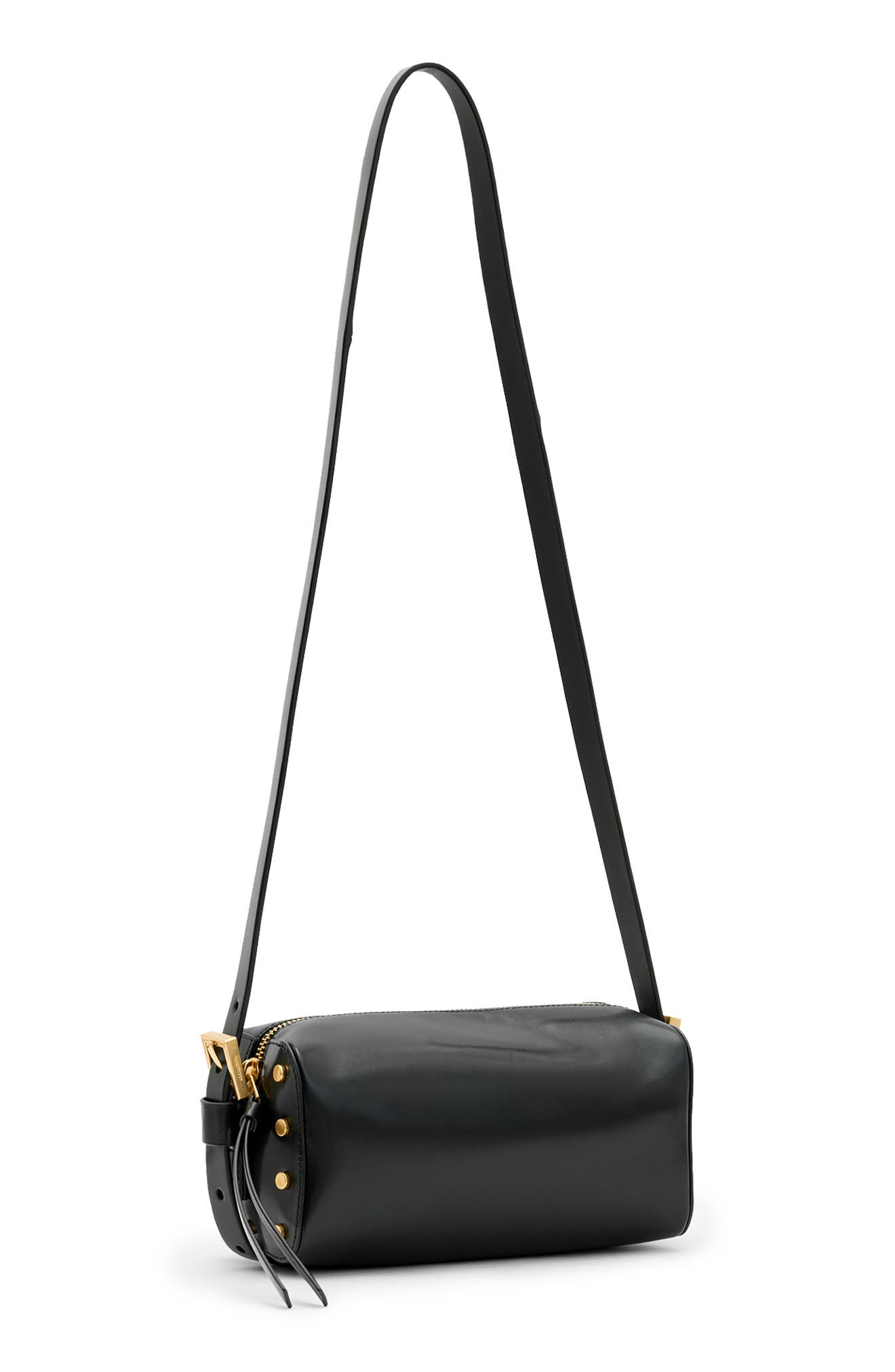 AllSaints Miro Leather Barrel Crossbody Bag, Alternate, color, 