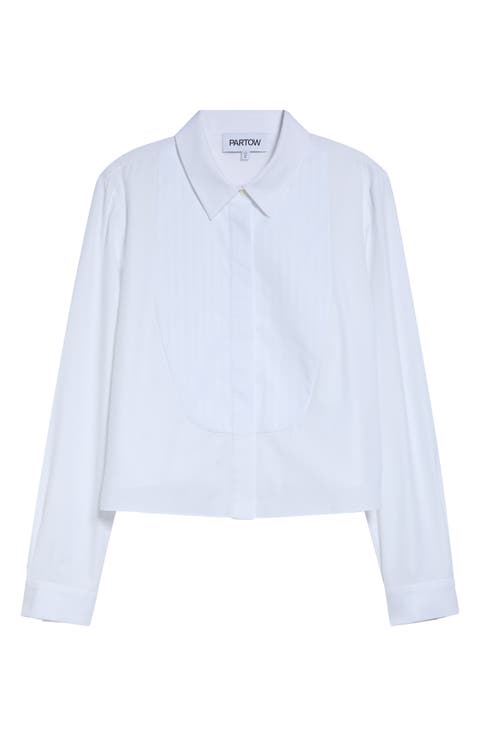 Warren Crop Stripe Bib Cotton Poplin Button-Up Shirt