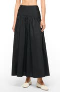 STAUD Procida Asymmetric Gathered Stretch Cotton A-Line Skirt